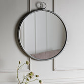 Amos Satin silver hanging loop large round mirror