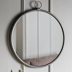 Amos Satin silver hanging loop large round mirror