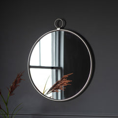 Amos Satin silver hanging loop large round mirror