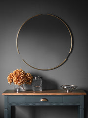 Amos Tubular notched aged gold round mirror