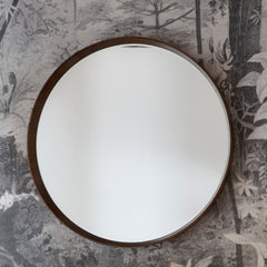 Amos Walnut stained wood large round mirror