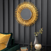 Amos Aged gold feathered frame round mirror