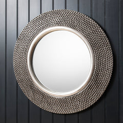 Amos Aged pewter round mirror