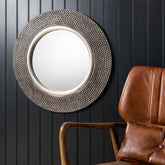 Amos Aged pewter round mirror