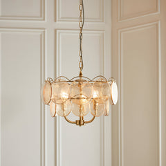 Amos Loire Brushed Aged Brass & Handmade Champagne Glass 3 Light Chandelier
