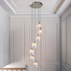 Amos Lucid Bright Nickel & Clear Ribbed Glass 7 Light Cascade