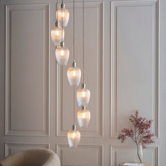Amos Lucid Bright Nickel & Clear Ribbed Glass 7 Light Cascade