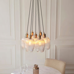 Amos Lucid Antique Brass & Clear Ribbed Glass 7 Light Cluster
