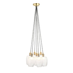 Amos Lucid Antique Brass & Clear Ribbed Glass 7 Light Cluster