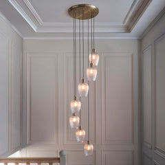 Amos Lucid Antique Brass & Clear Ribbed Glass 7 Light Cascade