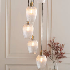 Amos Lucid Antique Brass & Clear Ribbed Glass 7 Light Cascade