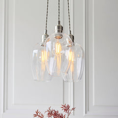 Amos Lucid Bright Nickel & Clear Glass 3 Light Cluster