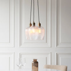 Amos Lucid Antique Brass & Clear Ribbed Glass 3 Light Cluster