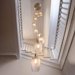 Amos Lucid Antique Brass & Clear Ribbed Glass 13 Light Cascade