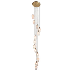 Amos Lucid Antique Brass & Clear Ribbed Glass 13 Light Cascade