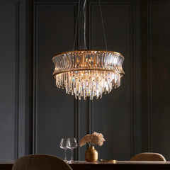 Amos Concave 9 Light Crystal Chandelier Warm Brass