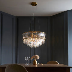 Amos Concave 9 Light Crystal Chandelier Warm Brass