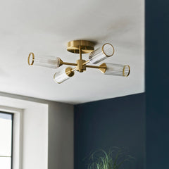 Amos Duchy 4 Light Flush Ceiling Light Satin Brass