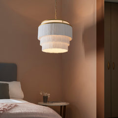 Amos Ruffle Chandelier Large Matt Gold with White Tassels