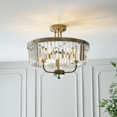 Amos Windsor Flush Chandelier Antique Brass