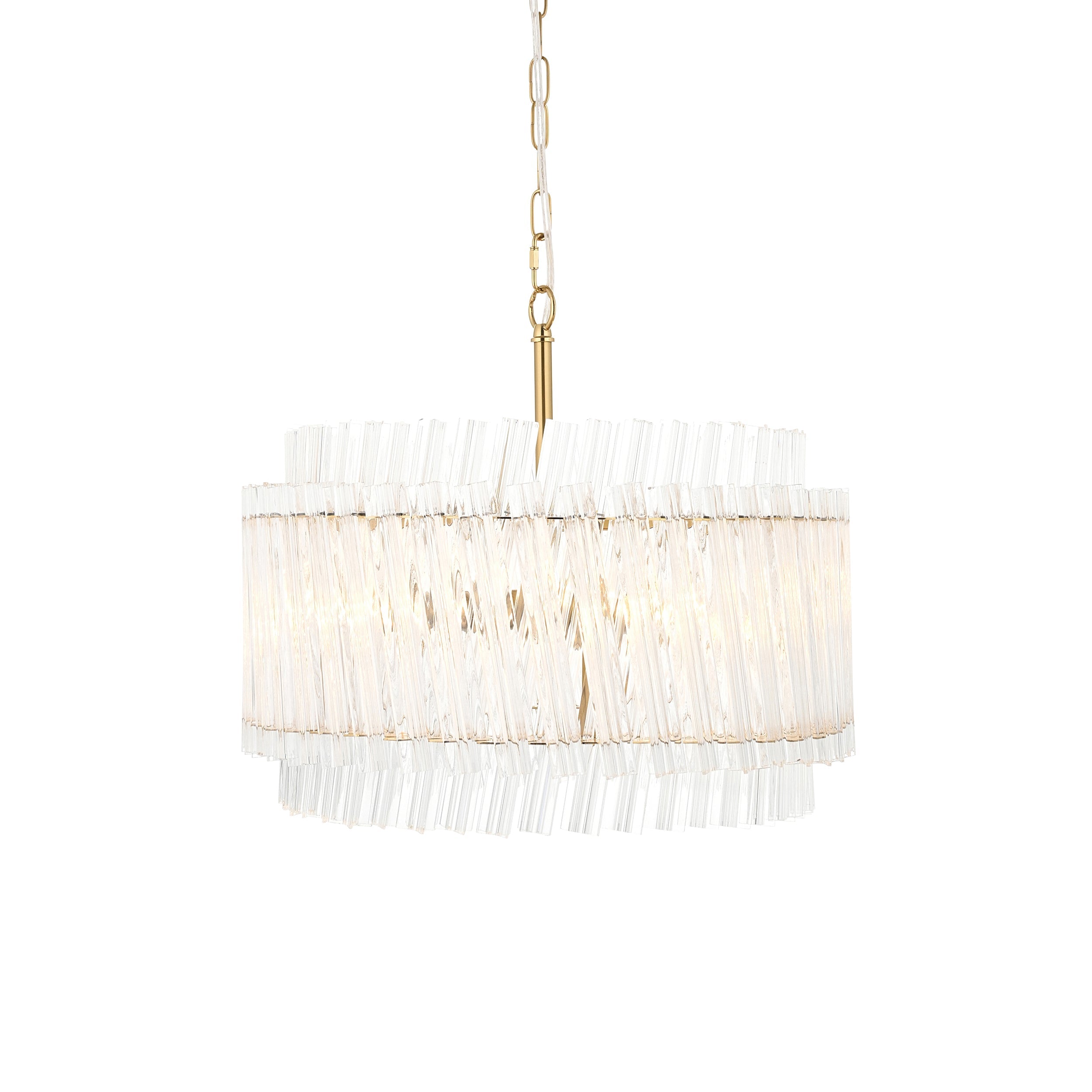 Amos Aquitaine Brushed Aged Brass & Clear Glass 3 Light Chandelier