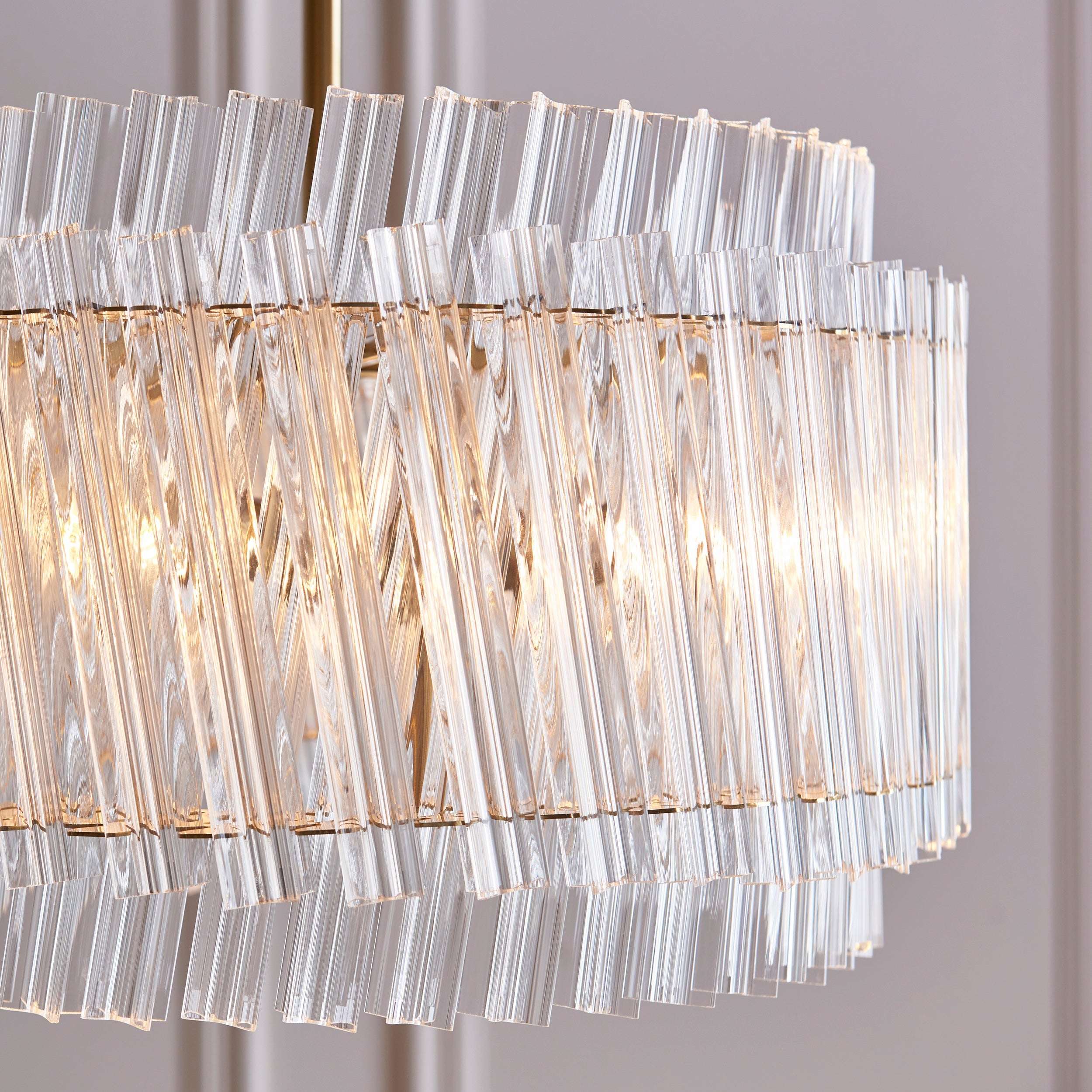 Amos Aquitaine Brushed Aged Brass & Clear Glass 3 Light Chandelier