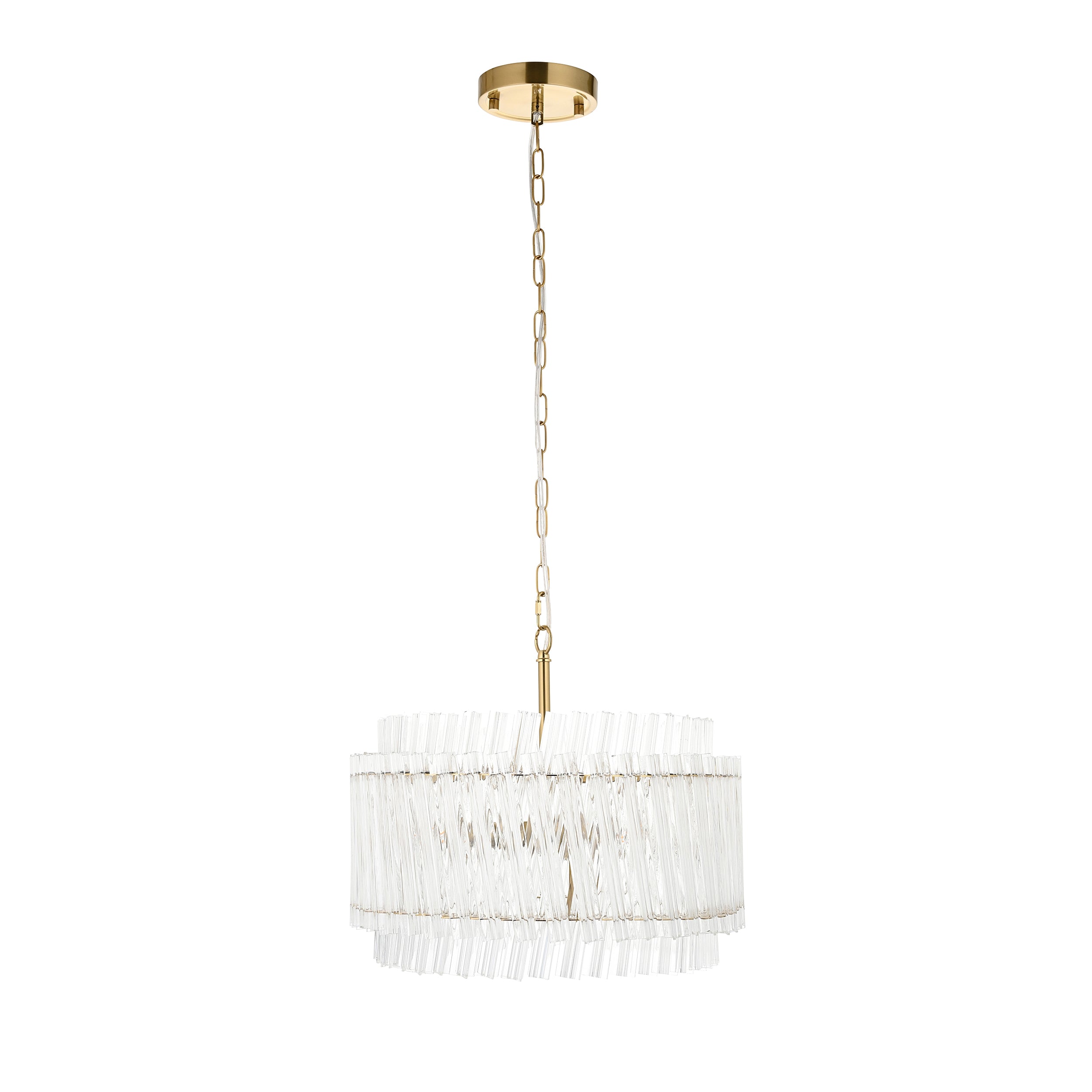 Amos Aquitaine Brushed Aged Brass & Clear Glass 3 Light Chandelier