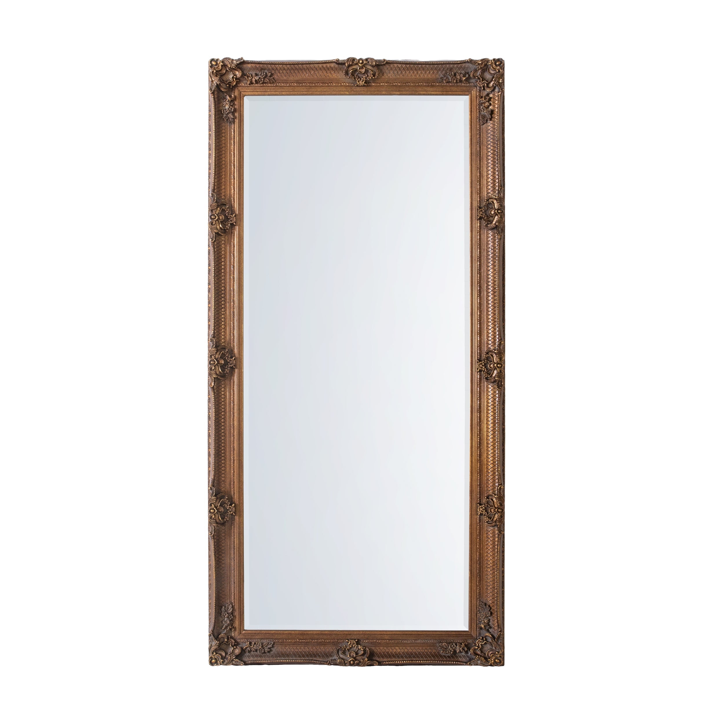 Amos Aged gold wood rectangle leaner mirror