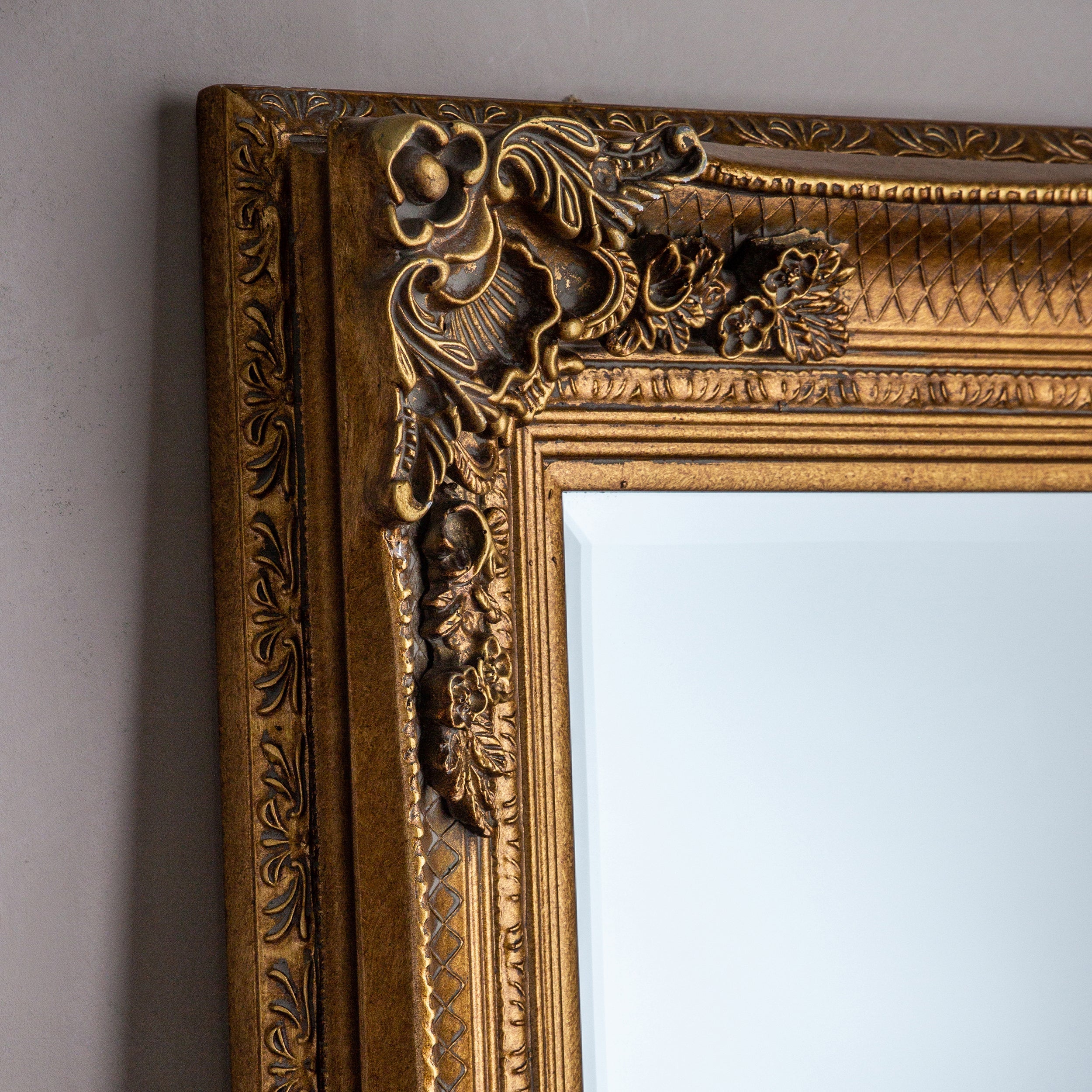 Amos Aged gold wood rectangle leaner mirror