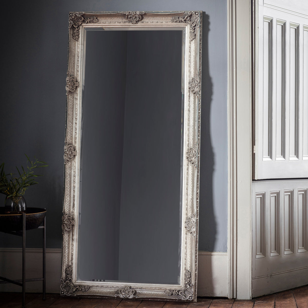 Amos Aged silver wood rectangle leaner mirror
