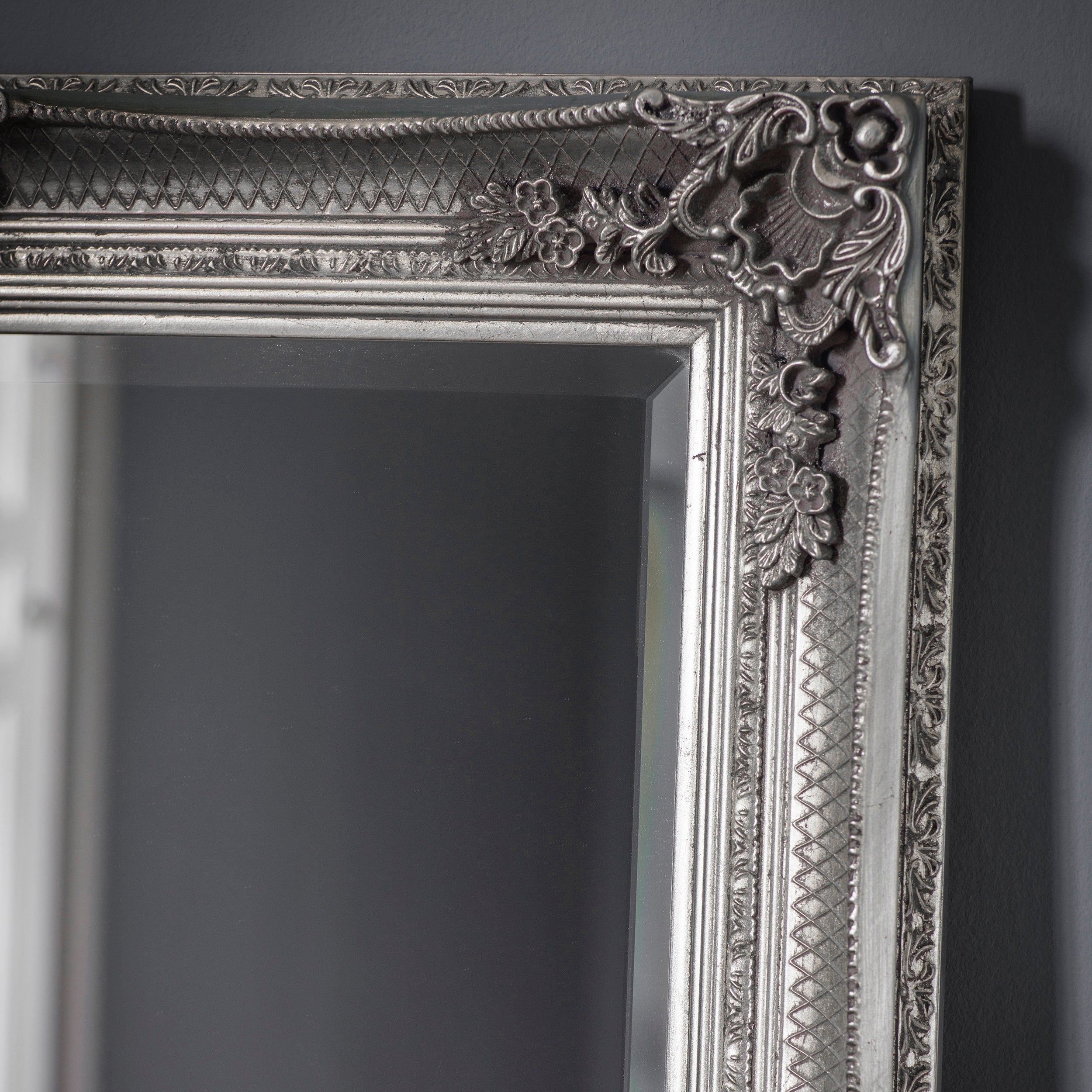 Amos Aged silver wood rectangle leaner mirror