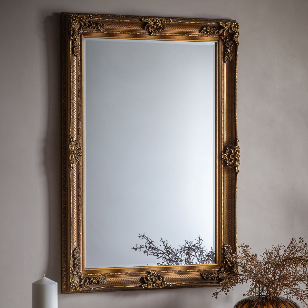 Amos Aged gold wood rectangle mirror