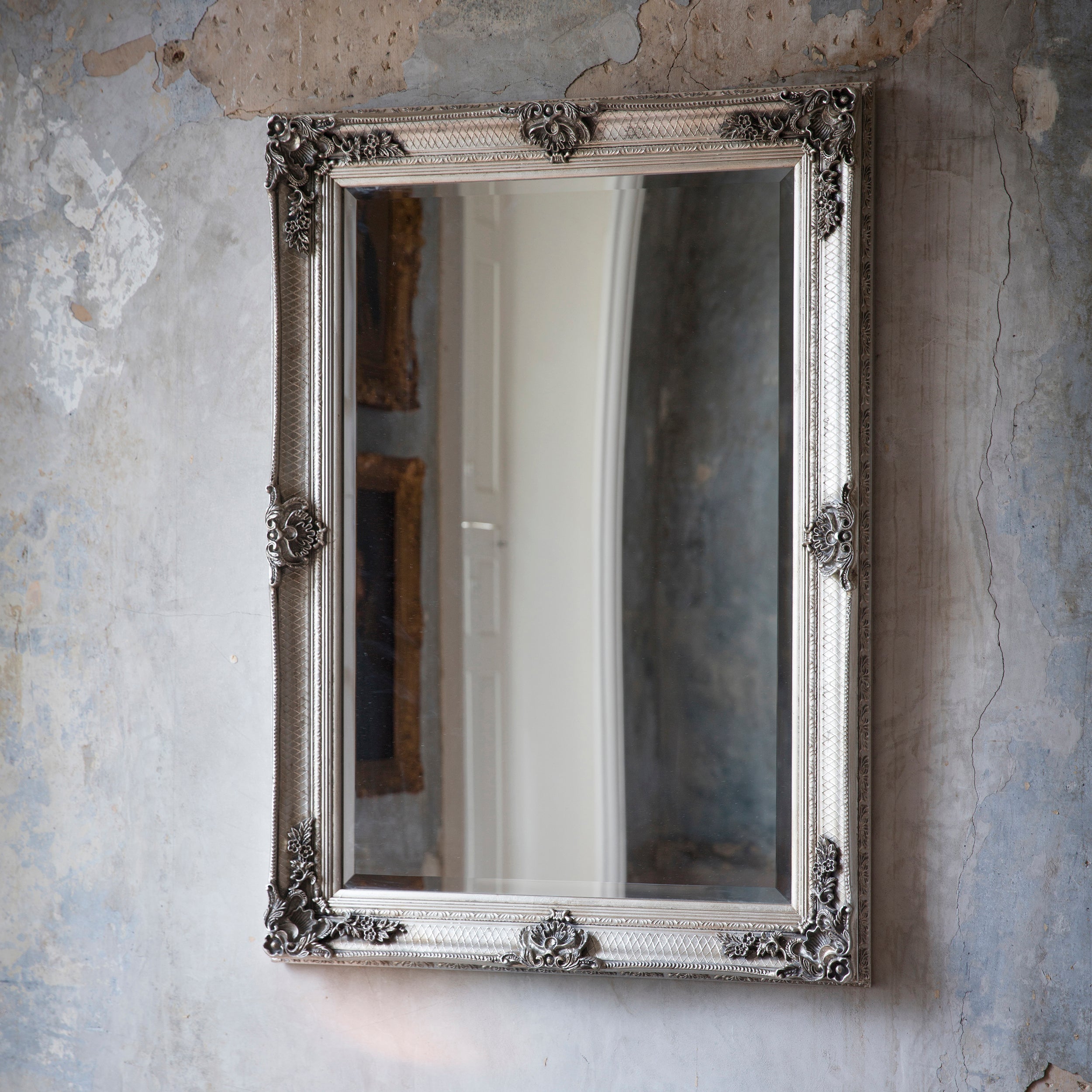 Amos Aged silver wood rectangle mirror