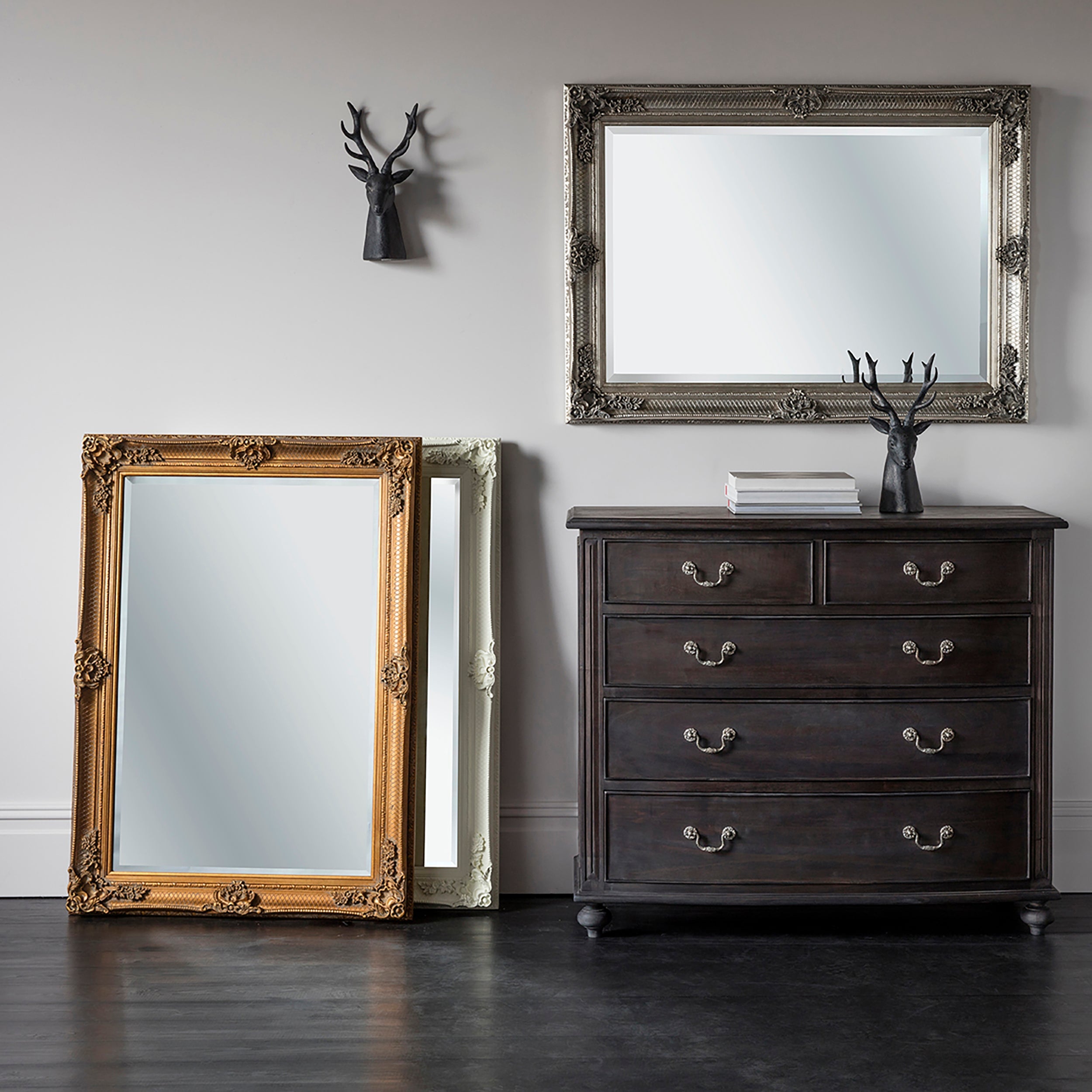 Amos Aged silver wood rectangle mirror