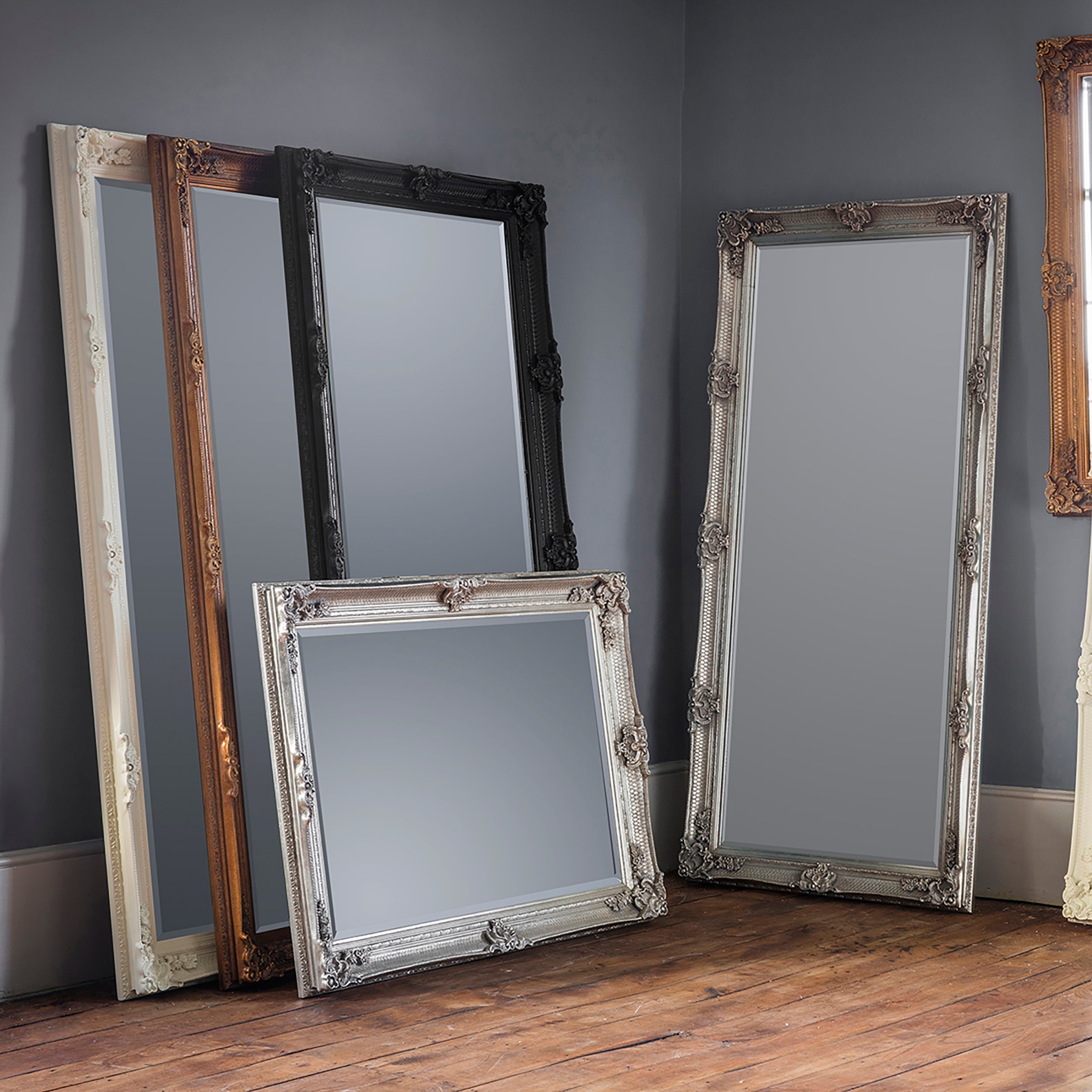 Amos Aged silver wood rectangle mirror