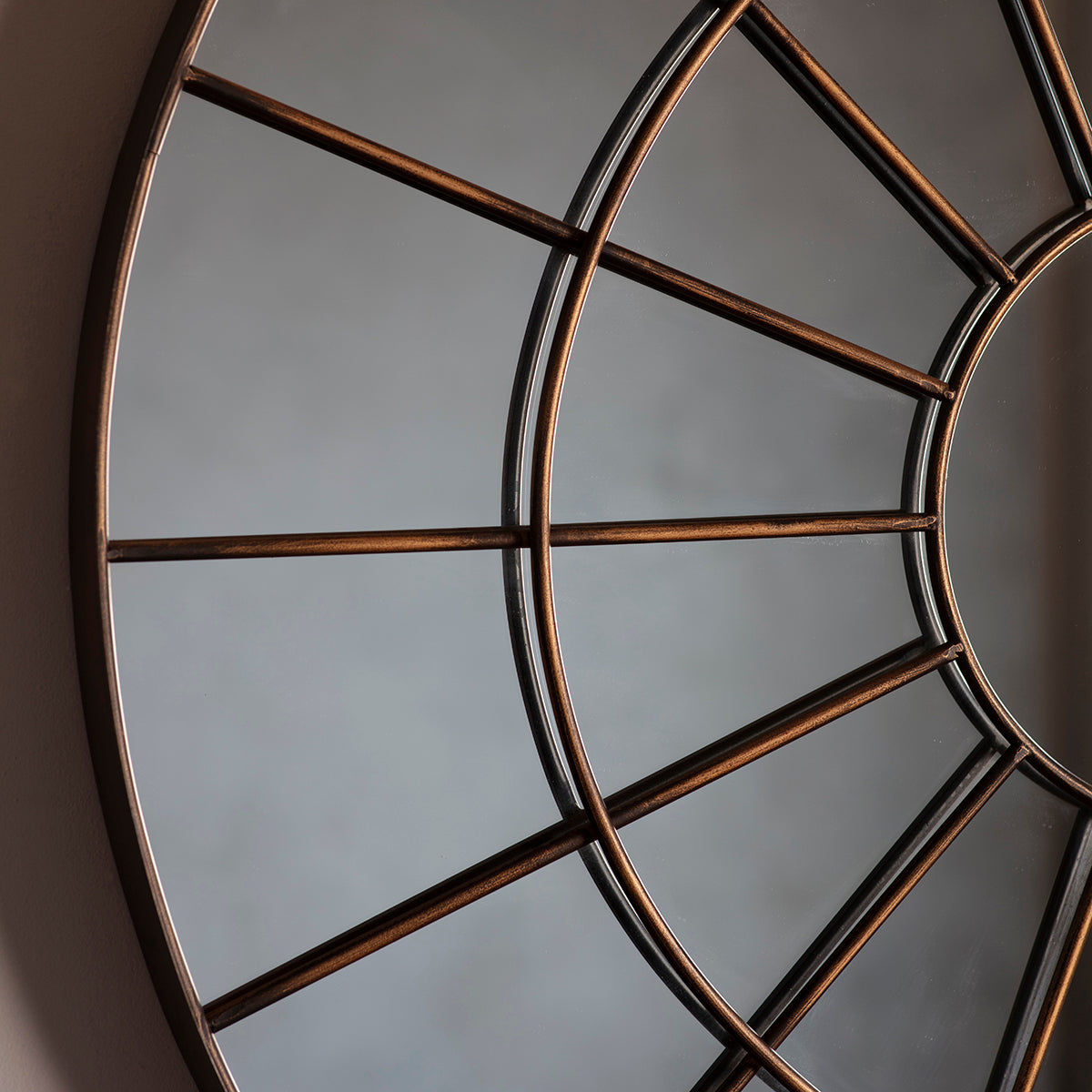 Amos Aged bronze round window mirror
