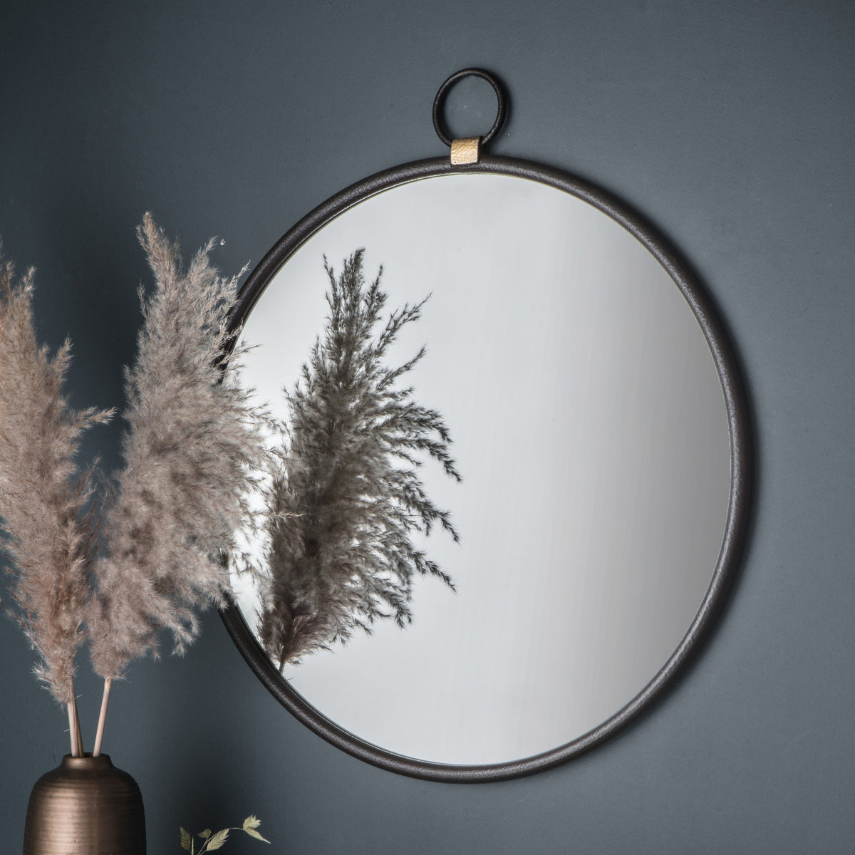 Amos Matt black hanging loop large round mirror