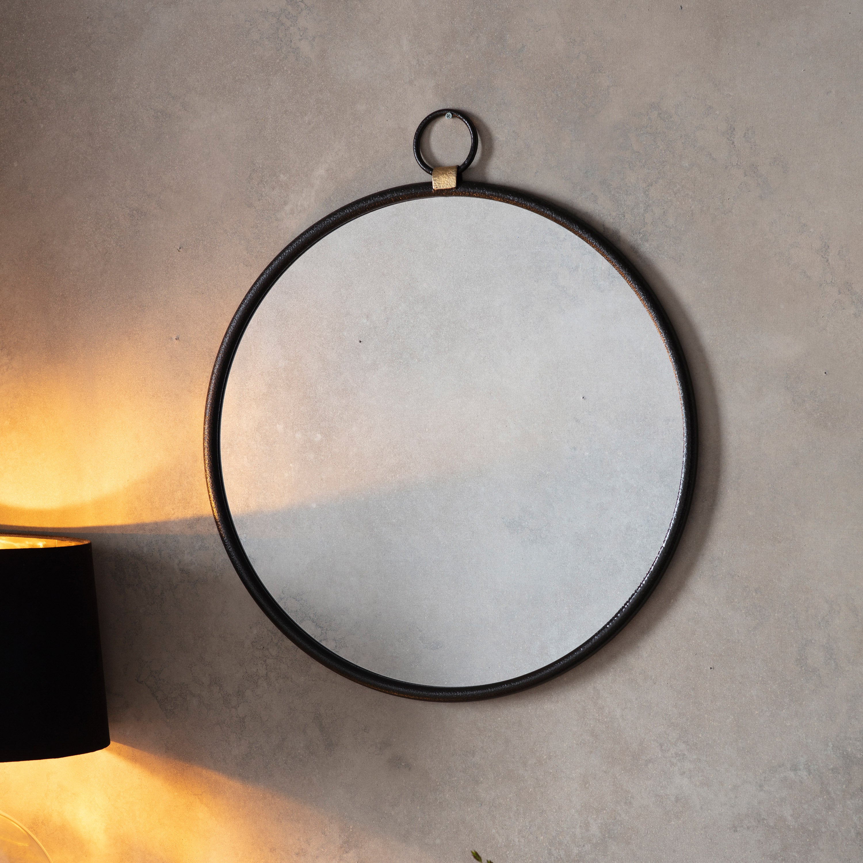 Amos Matt black hanging loop large round mirror