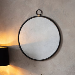 Amos Matt black hanging loop large round mirror