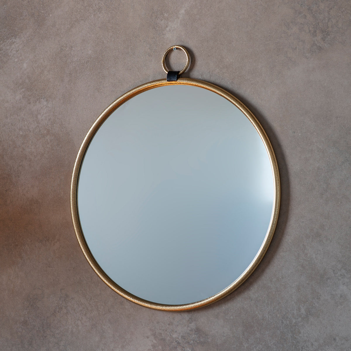 Amos Satin gold hanging loop large round mirror
