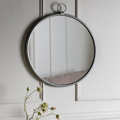 Amos Satin silver hanging loop large round mirror