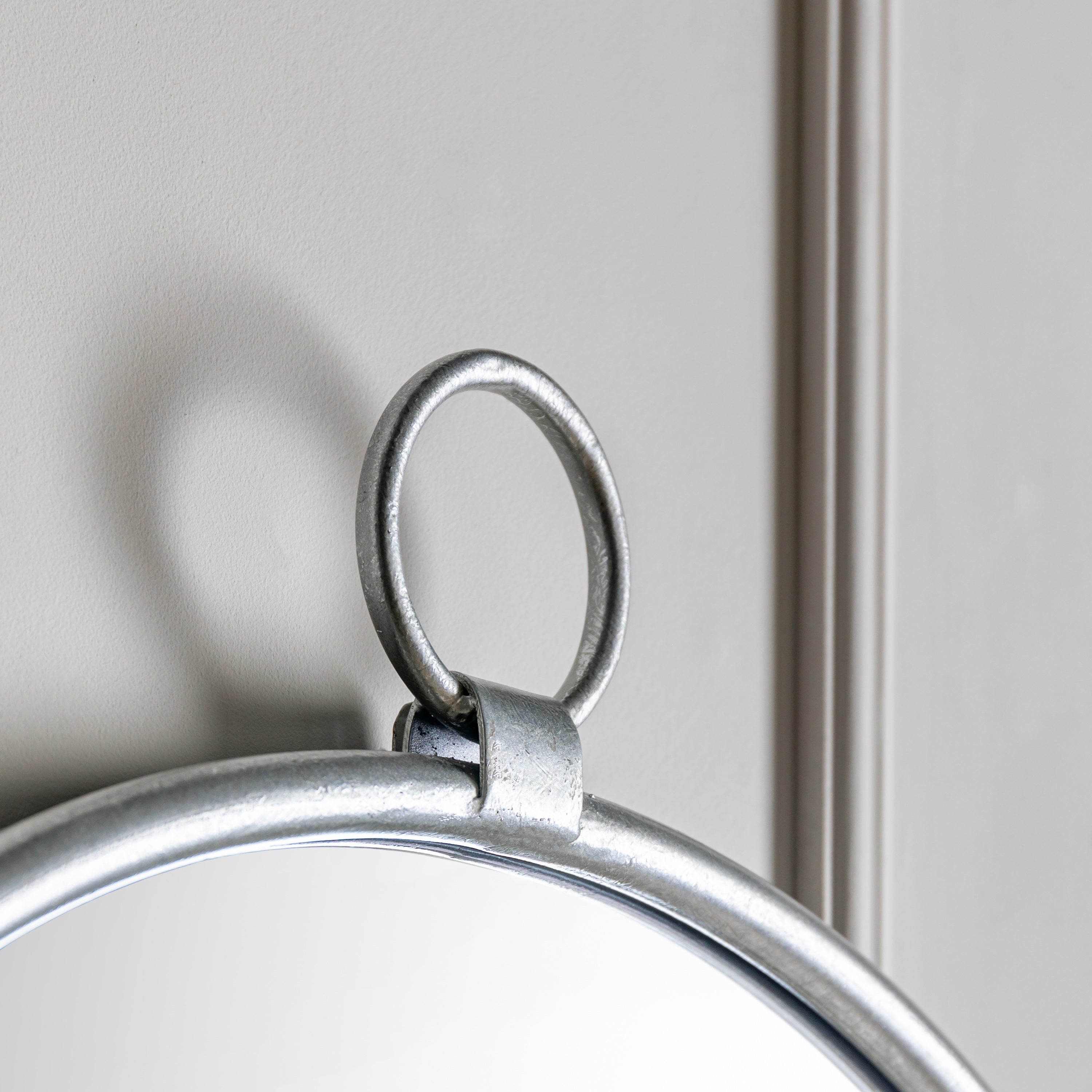 Amos Satin silver hanging loop large round mirror