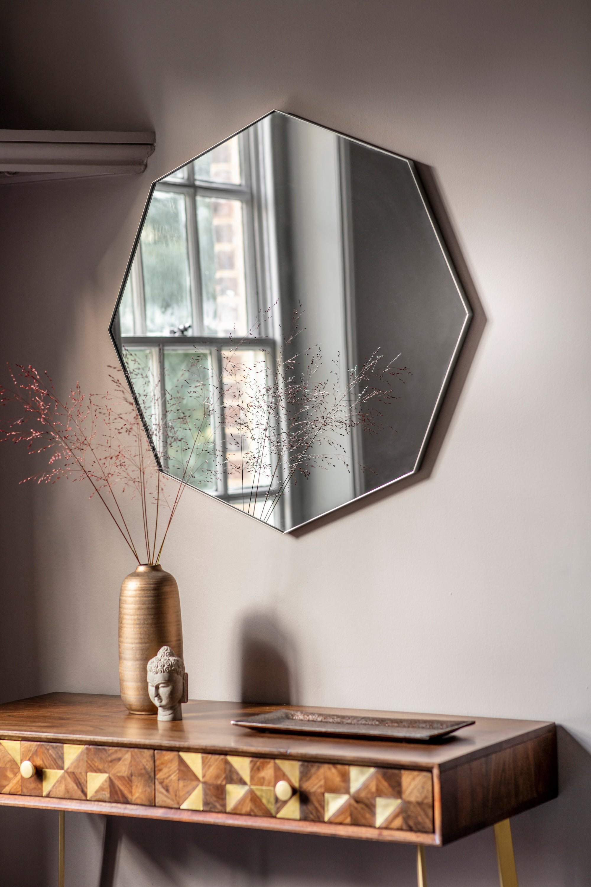 Amos Satin silver octagon mirror