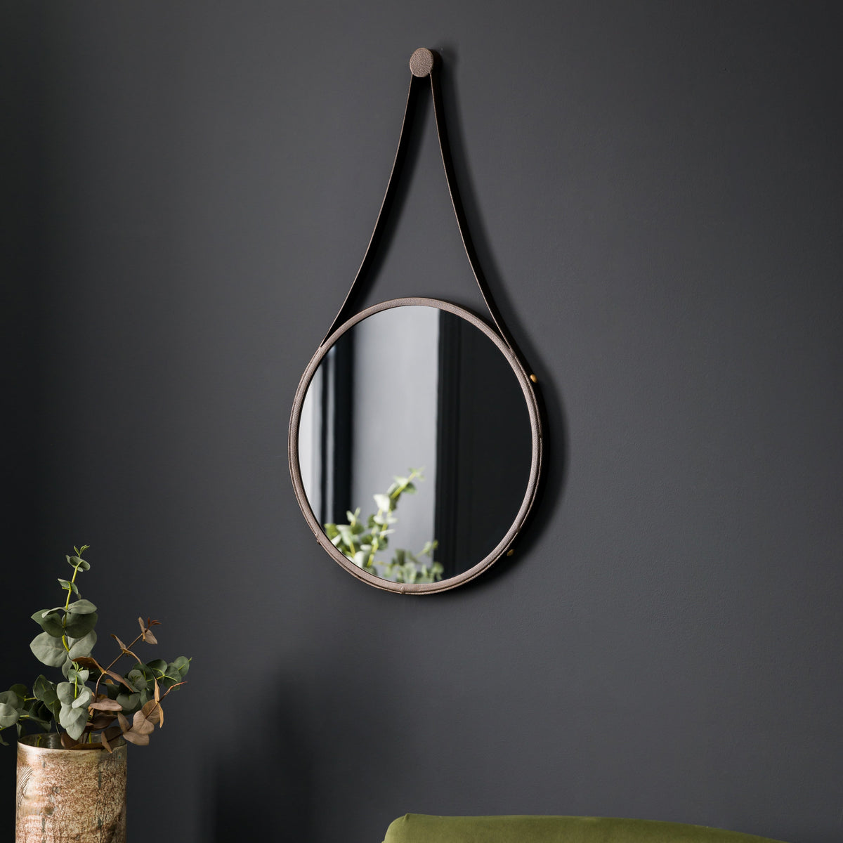 Amos Aged bronze medium round hanging mirror