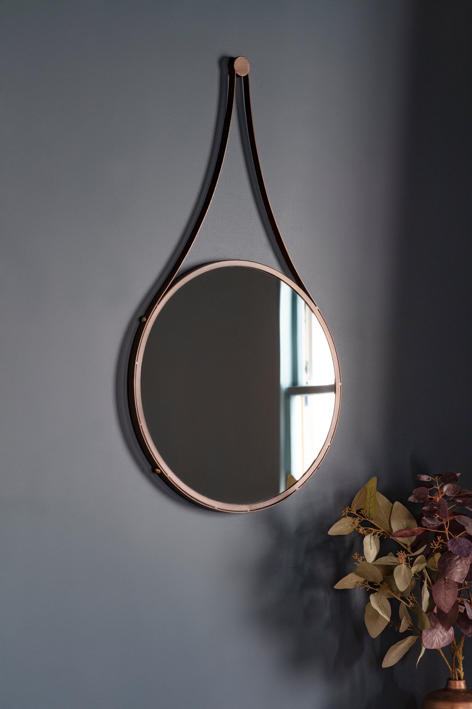 Amos Aged bronze medium round hanging mirror