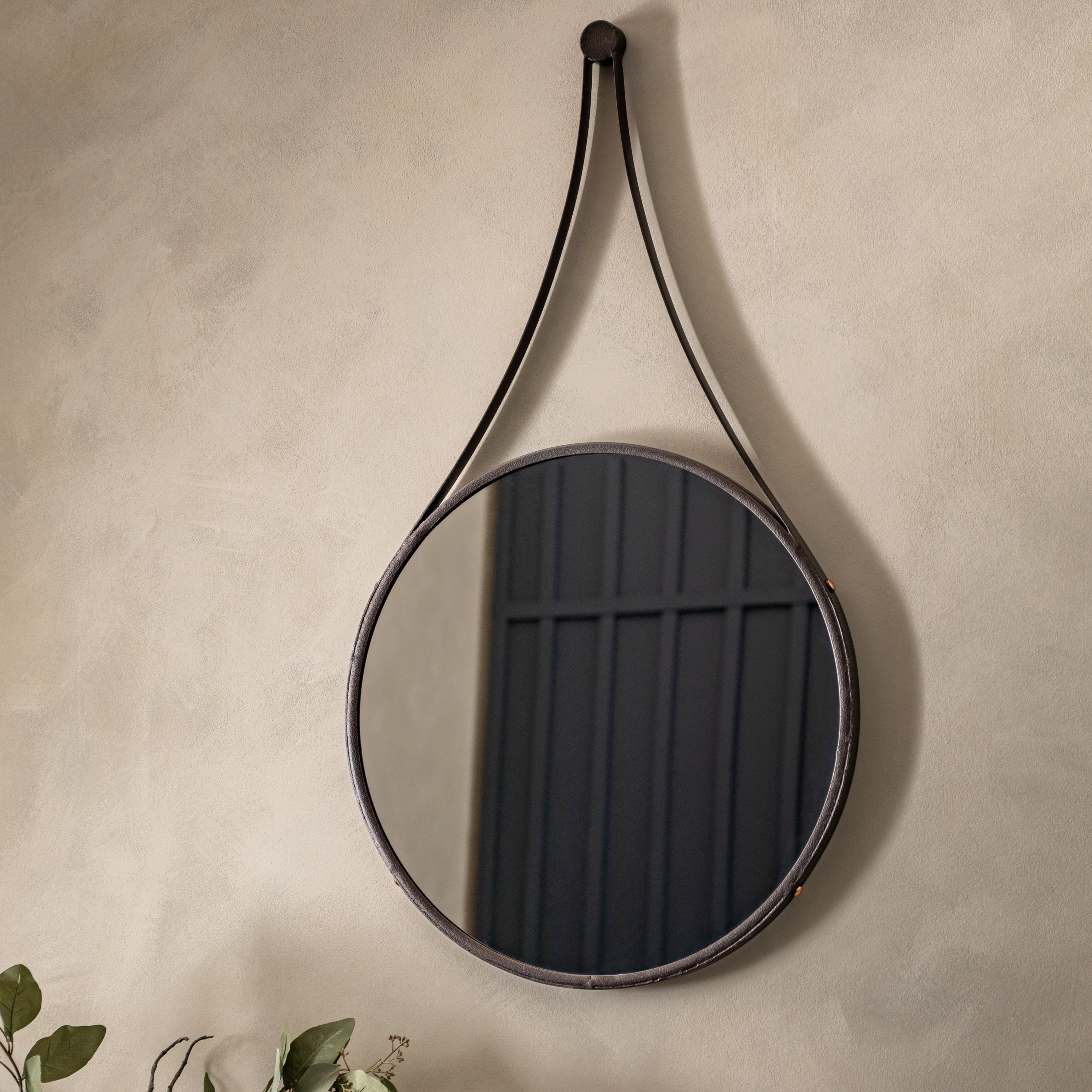 Amos Aged bronze large round hanging mirror