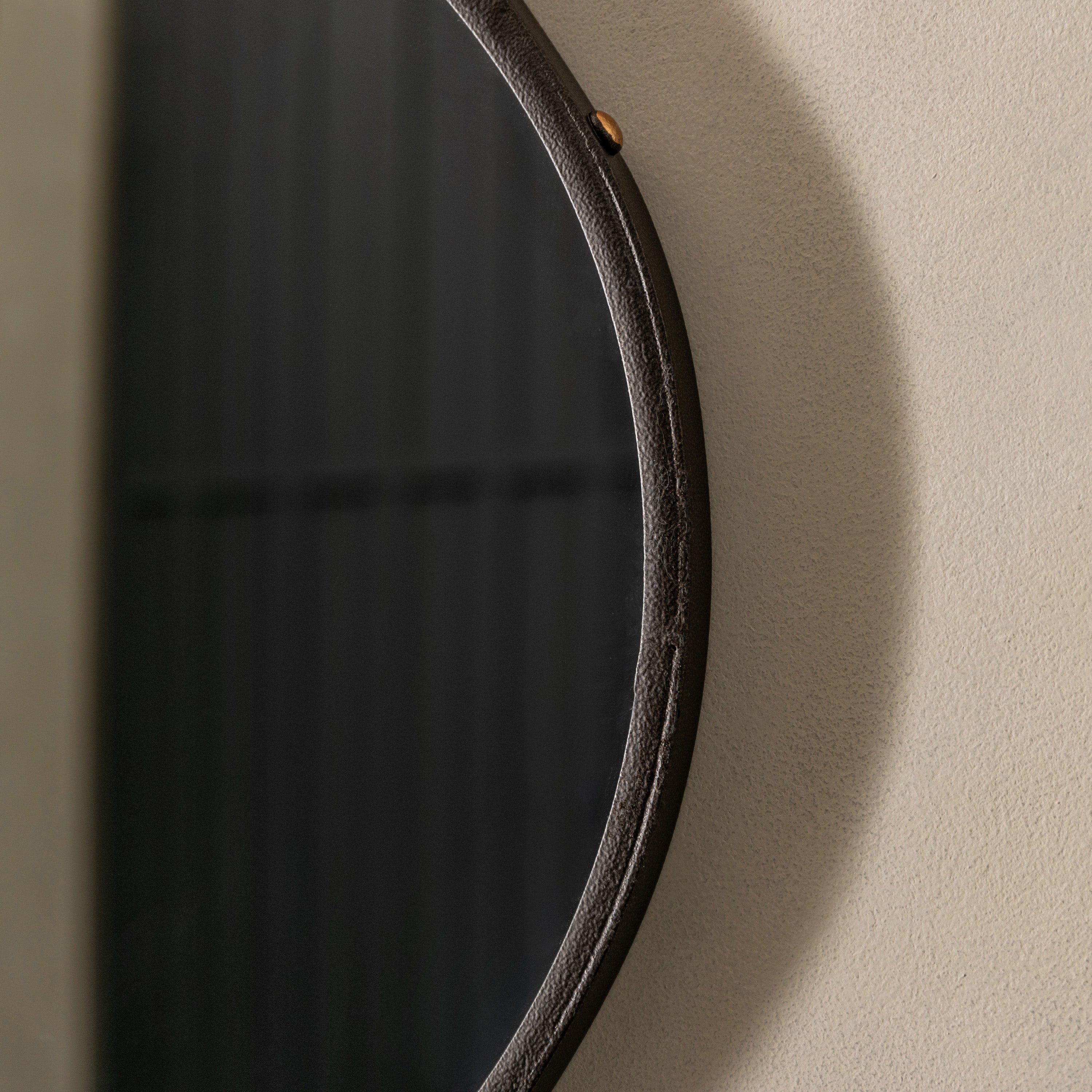 Amos Aged bronze large round hanging mirror