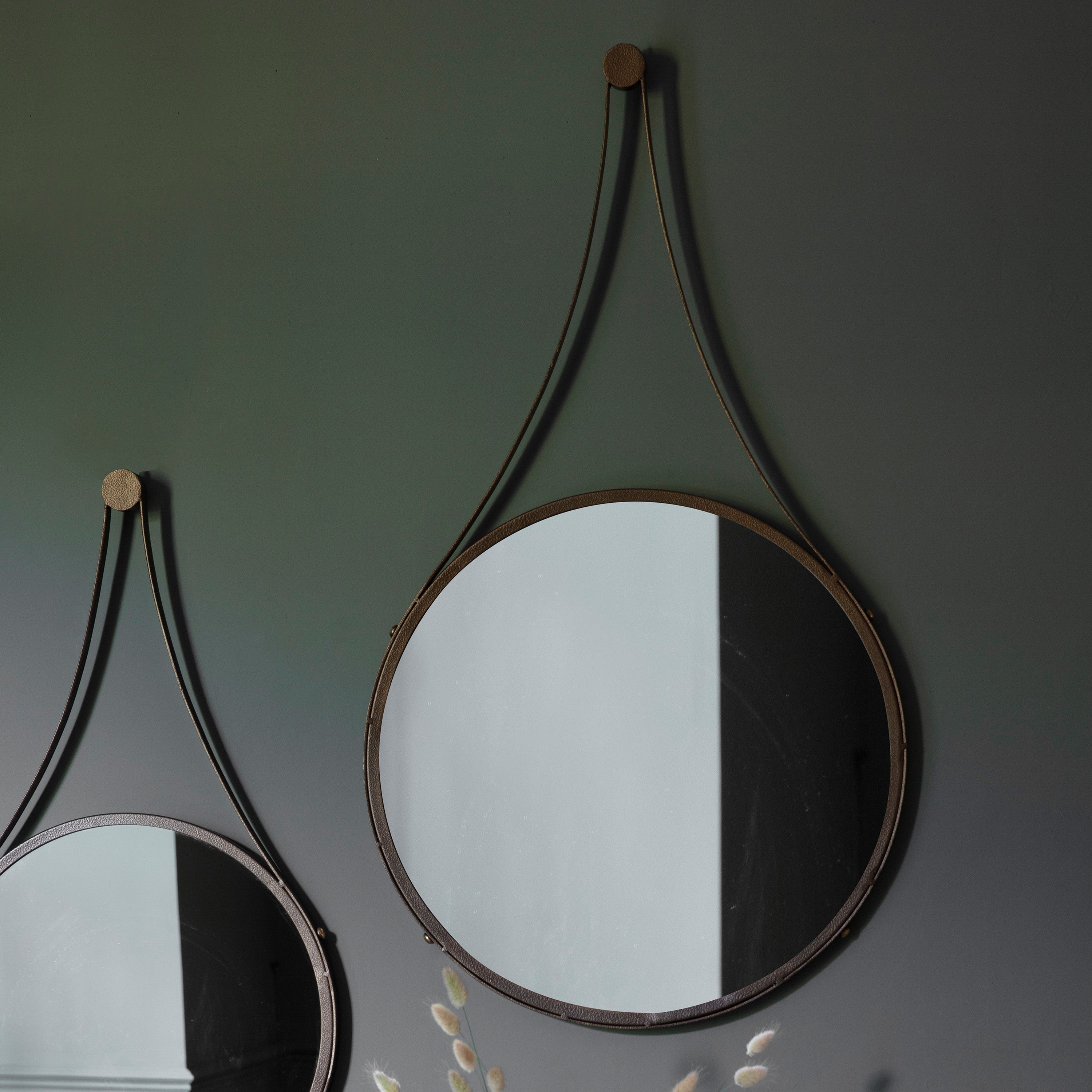 Amos Aged bronze large round hanging mirror