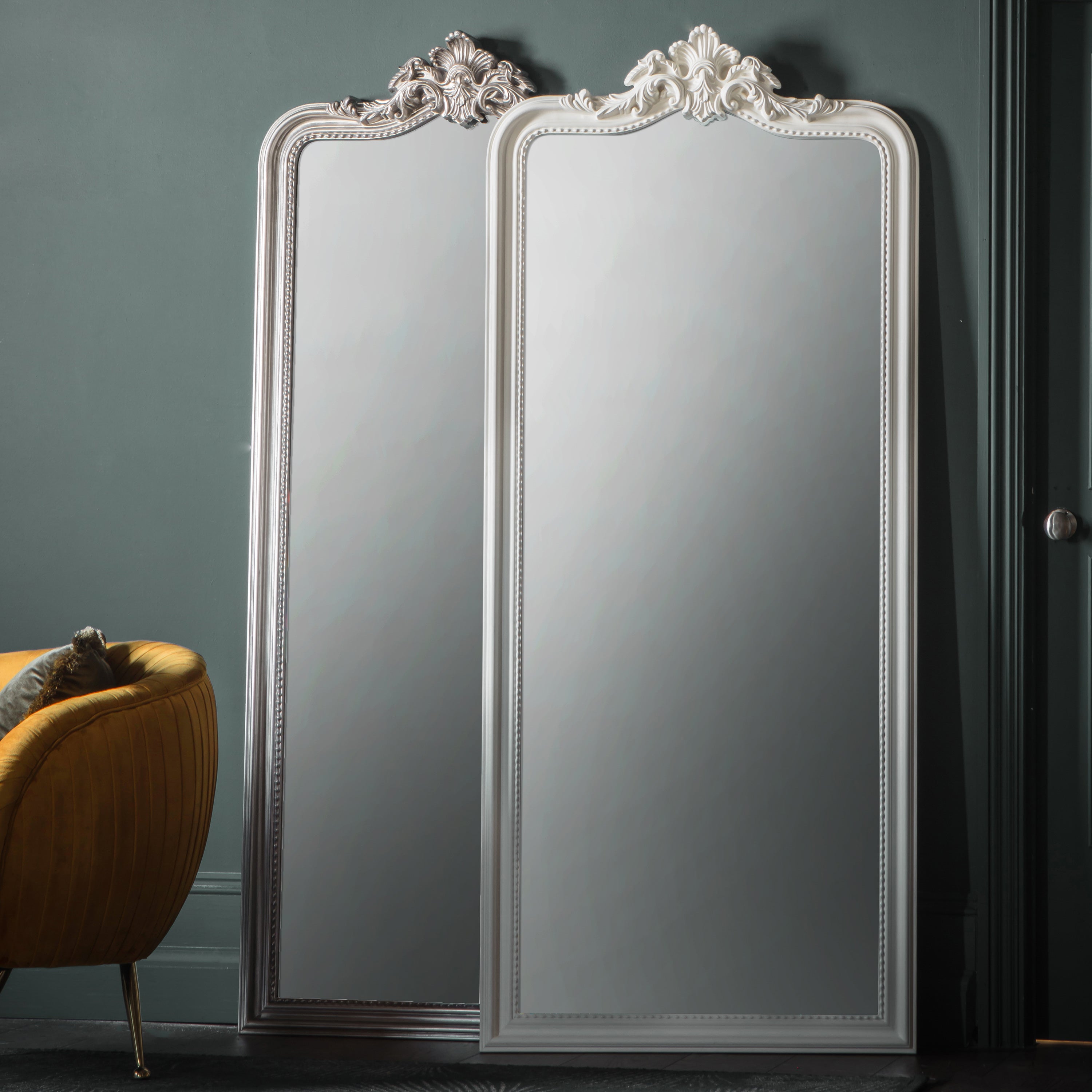 Amos Satin silver and ornate leaner mirror