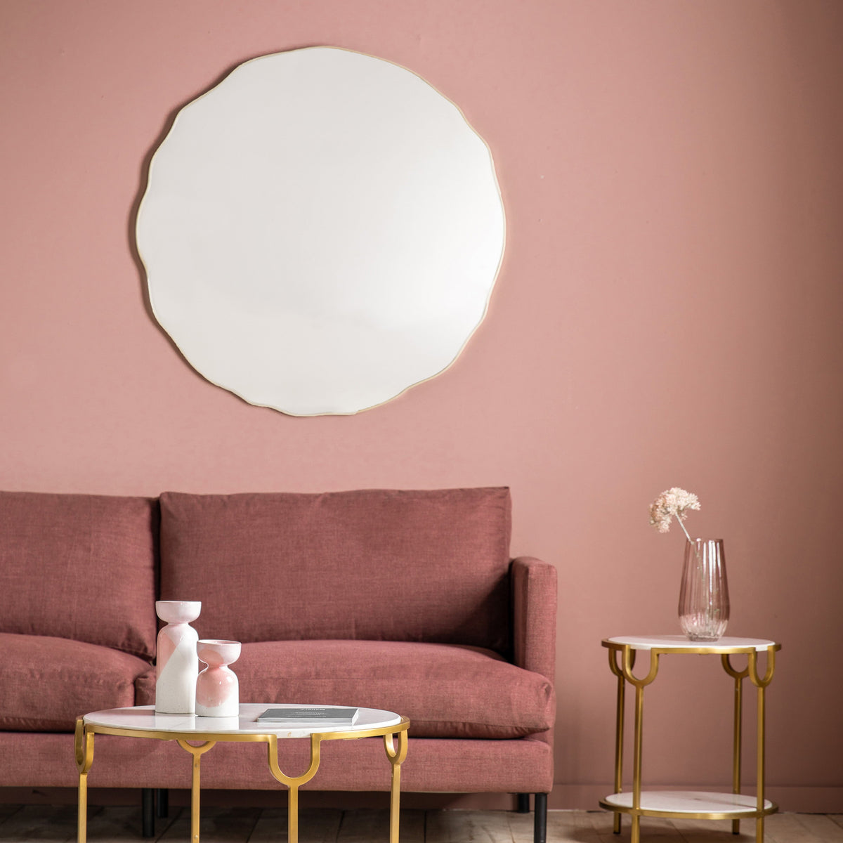 Amos Champagne gold scalloped edge round mirror